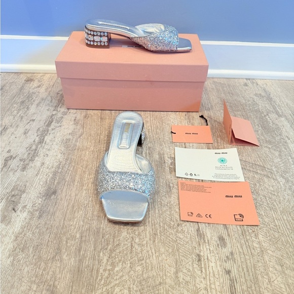 Miu Miu Silver Glitter Mules - Picture 5 of 8
